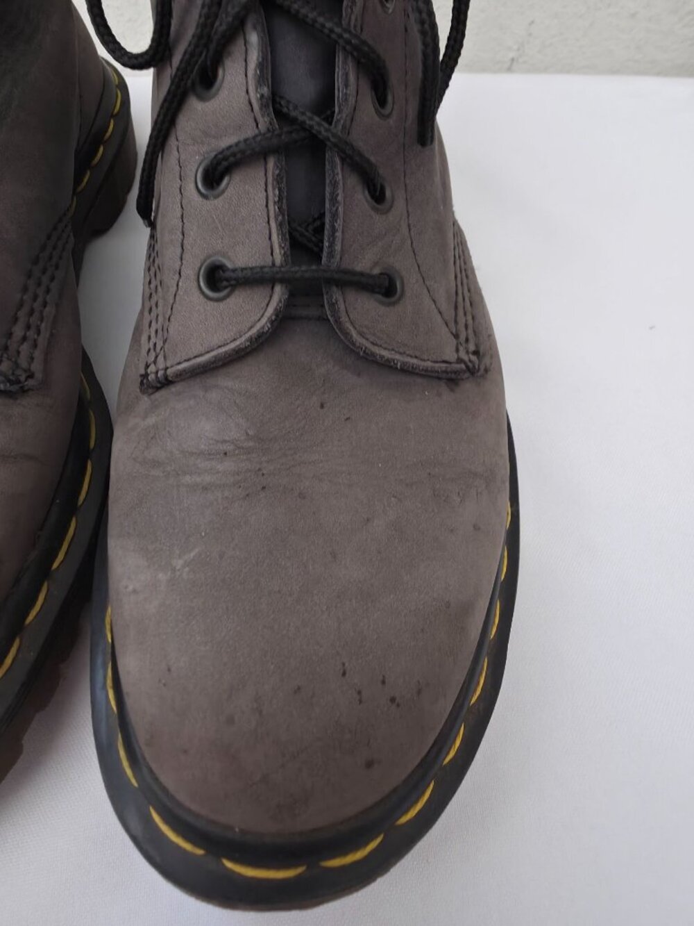 Vintage Dr. Martens 6-Eye Gray Leather Lace-Up Boots Made In England UK6/7M/8W - Picture 9 of 12